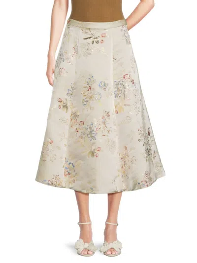 Adam Lippes Women's Eloise Floral Silk Blend Midi Skirt In Champagne