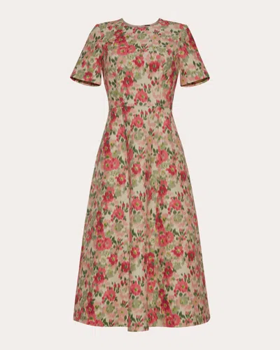 Adam Lippes Evangeline Floral Print Wool Midi Dress In Pistachio Multi