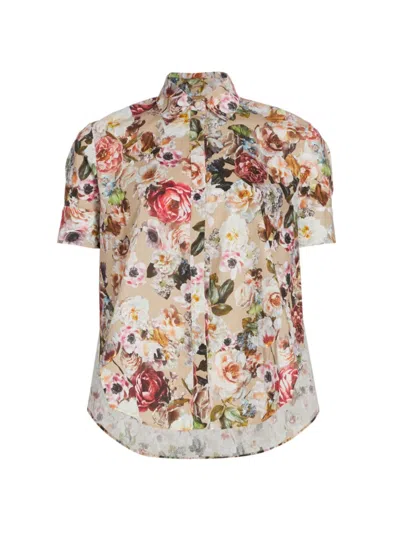 Adam Lippes Women's Floral Cotton Voile Trapeze Shirt In Khaki Floral