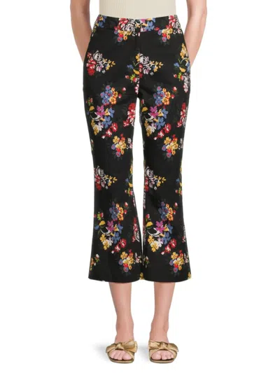 Adam Lippes Women's Kennedy Floral Cropped Flare Pants In Black Multi