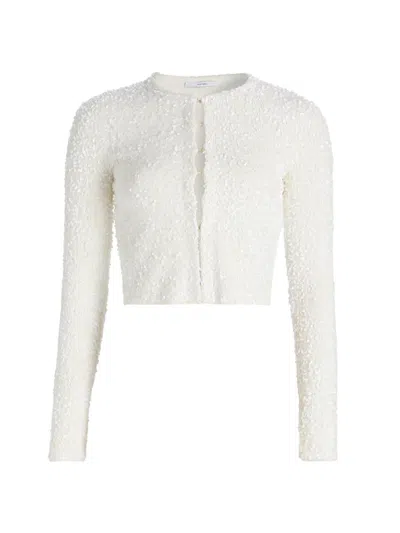 Adam Lippes Women's Raya Sequined Knit Crop Cardigan In Ivory
