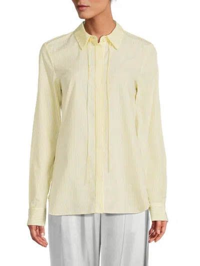 Adam Lippes Women's Striped Drawstring High Low Shirt In Citrine White