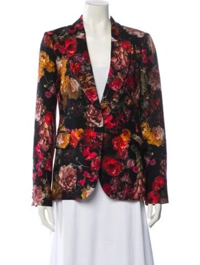 Pre-owned Adam Lippes Wool Floral Print Blazer In Black