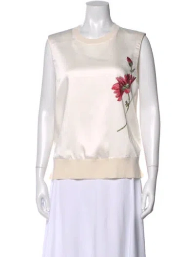 Pre-owned Adam Lippes Wool Floral Print Top In Neutral