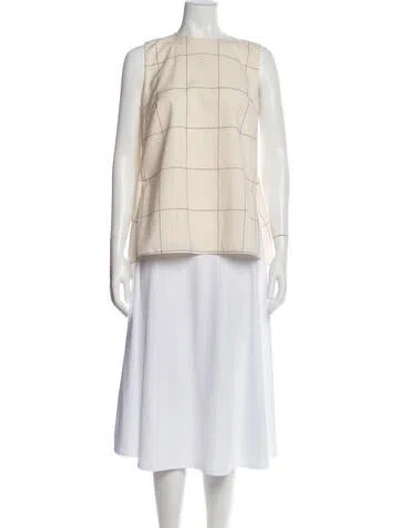 Pre-owned Adam Lippes Wool Plaid Print Top In Neutral