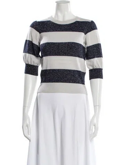 Pre-owned Adam Lippes Wool Striped Sweater In White