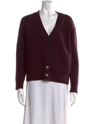Pre-owned Adam Lippes Wool V-neck Sweater In Burgundy