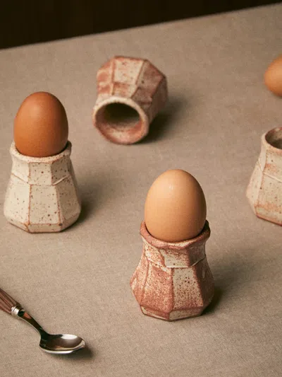 Adam Ross Hand-thrown Ceramic Faceted Egg Cups (set Of 4) In Brown