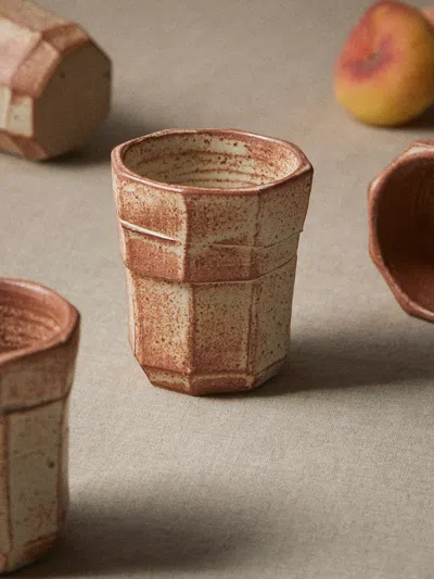 Adam Ross Hand-thrown Ceramic Faceted Espresso Cups (set Of 4) In Brown