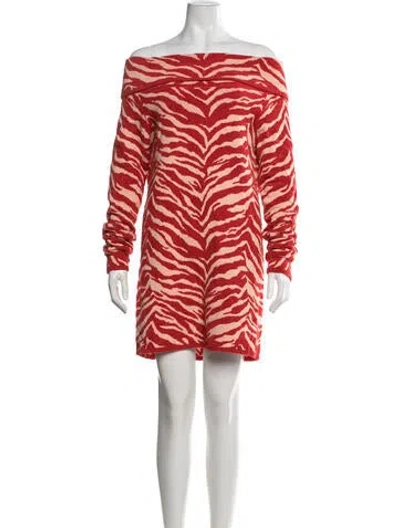 Pre-owned Adam Selman Animal Print Bateau Neckline Sweater In Red