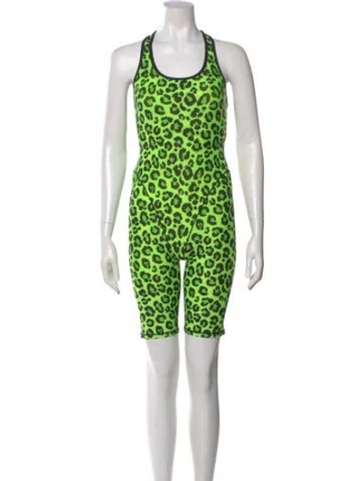 Pre-owned Adam Selman Animal Print Scoop Neck Romper In Green