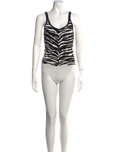 Pre-owned Adam Selman Animal Print V-neck Bodysuit In White