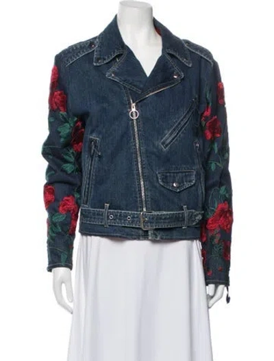 Pre-owned Adam Selman Floral Print Denim Jacket In Blue