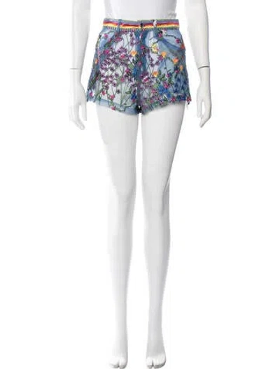 Pre-owned Adam Selman Floral Print Mini Shorts In Blue