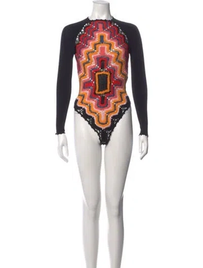 Pre-owned Adam Selman Graphic Print Crew Neck Bodysuit In Multi
