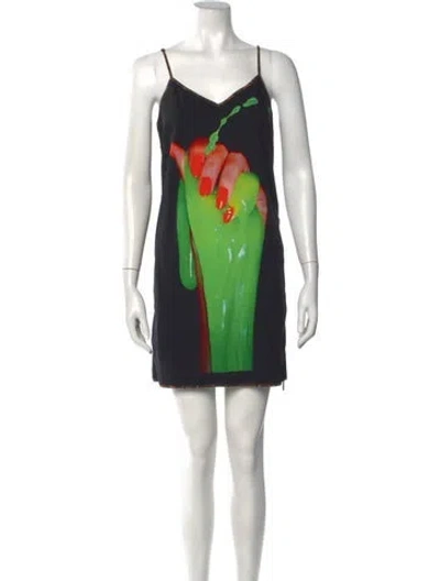 Pre-owned Adam Selman Graphic Print Mini Dress In Black/brown/green