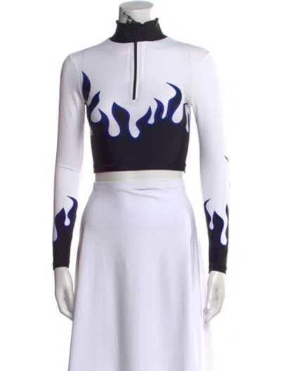 Pre-owned Adam Selman Graphic Print Mock Neck Crop Top W/ Tags In Neutral