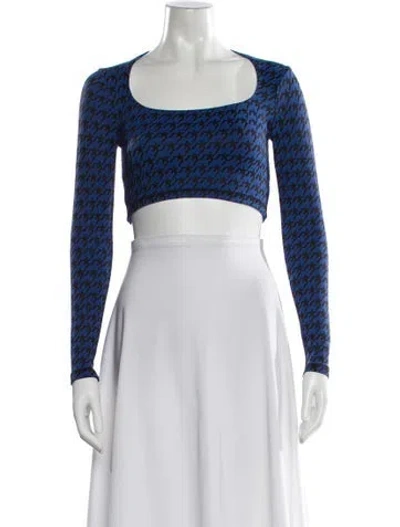 Pre-owned Adam Selman Houndstooth Print Square Neckline Crop Top In Blue