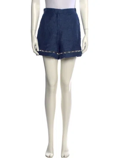 Pre-owned Adam Selman Linen Mini Shorts In Blue