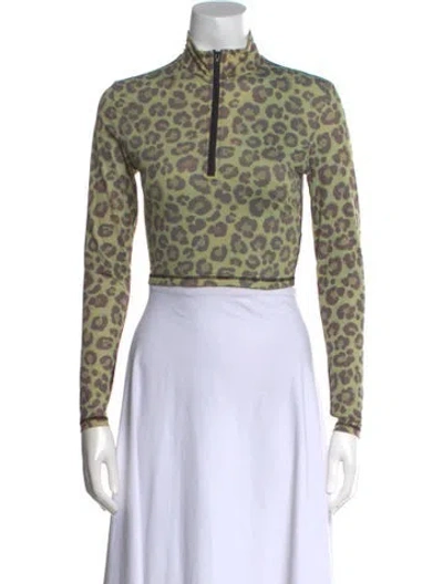 Pre-owned Adam Selman Nylon Animal Print Crop Top In Green