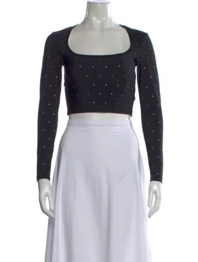 Pre-owned Adam Selman Nylon Square Neckline Crop Top In Black