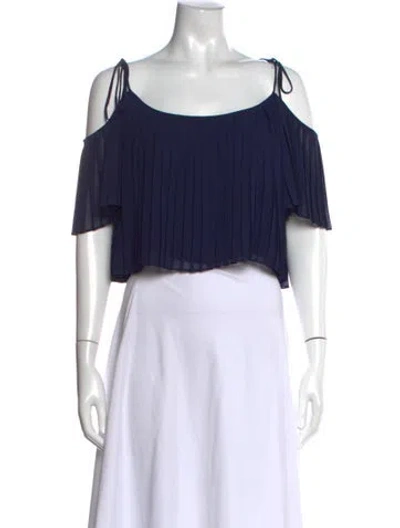 Pre-owned Adam Selman Off-the-shoulder Short Sleeve Crop Top In Blue