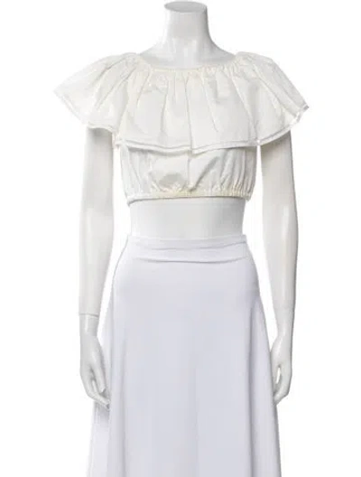 Pre-owned Adam Selman Off-the-shoulder Short Sleeve Crop Top In White