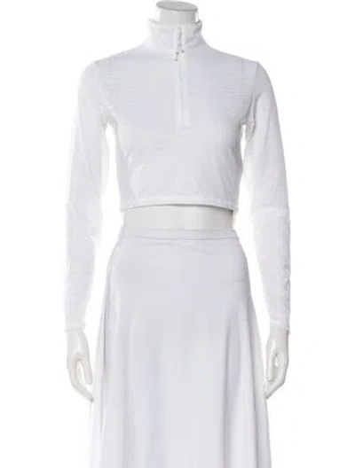 Pre-owned Adam Selman Patterned Mock Neck Crop Top In White
