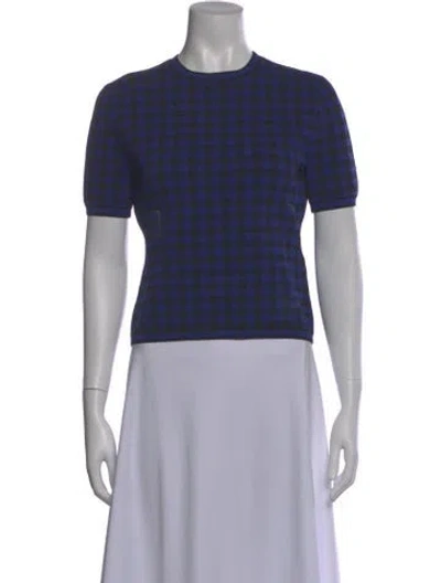 Pre-owned Adam Selman Plaid Print Crew Neck Top In Blue