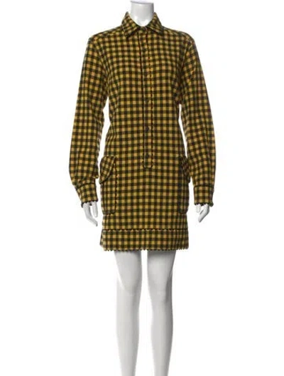 Pre-owned Adam Selman Plaid Print Mini Dress In Yellow