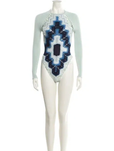 Pre-owned Adam Selman Printed Crew Neck Bodysuit In Multi