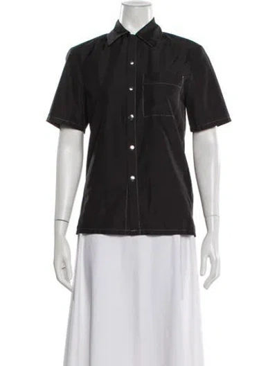 Pre-owned Adam Selman Short Sleeve Button-up Top In Gray