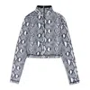 Adam Selman Sport Python Long Sleeve Black Crop Top In Multi