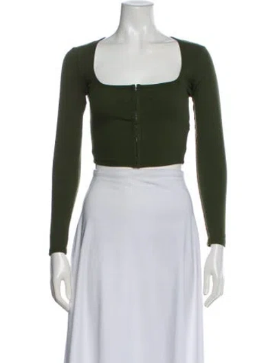 Pre-owned Adam Selman Square Neckline Long Sleeve Crop Top In Green