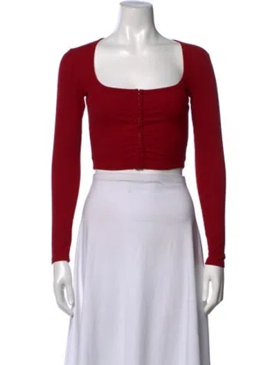 Pre-owned Adam Selman Square Neckline Long Sleeve Crop Top In Red