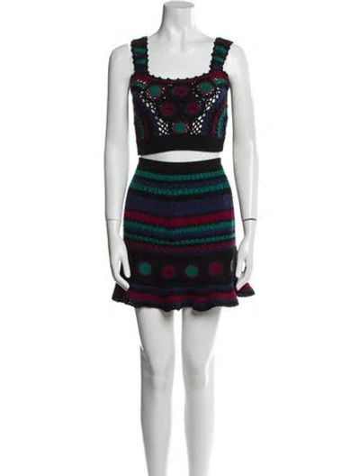 Pre-owned Adam Selman Wool Colorblock Pattern Skirt Set In Black