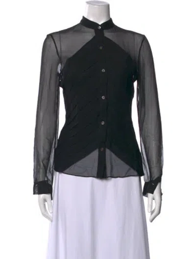 Pre-owned Adam Silk Long Sleeve Blouse W/ Tags In Black