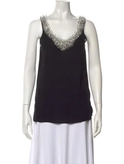 Pre-owned Adam Silk V-neck Top In Black