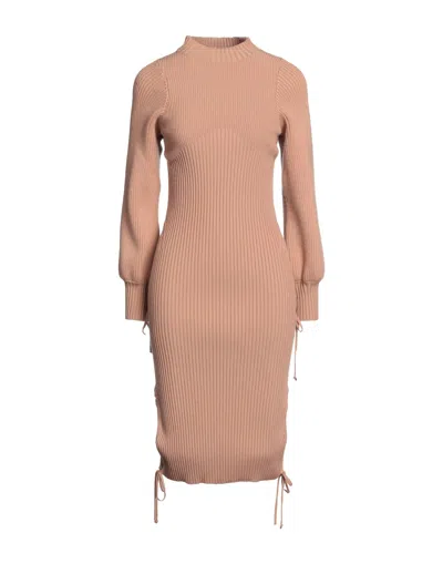 Adamo Andrea Adamo Andreādamo Woman Midi Dress Light Brown Size L Wool, Acrylic, Polyamide, Elastane