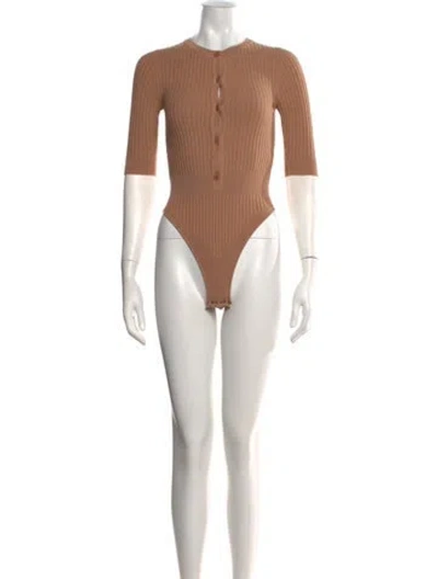 Pre-owned Adamo Crew Neck Short Sleeve Bodysuit In Neutral