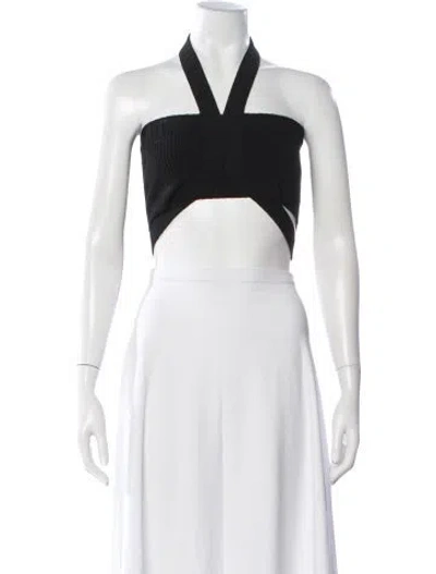 Pre-owned Adamo Halterneck Sleeveless Crop Top In Black