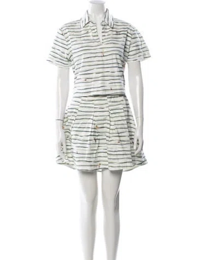 Pre-owned Adamo Striped Pleated Accents Skirt Set In White
