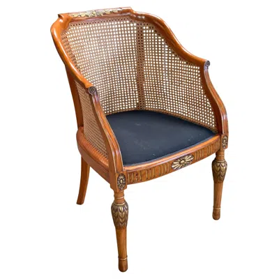 Pre-owned Adams Antique 19th Century Satinwood Gilt Bergère Tub Chair, Raised On Turned Supports In Brown