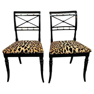 Pre-owned Adams Pair Of 18th Century Hand-painted  Style Side Chairs In Brown