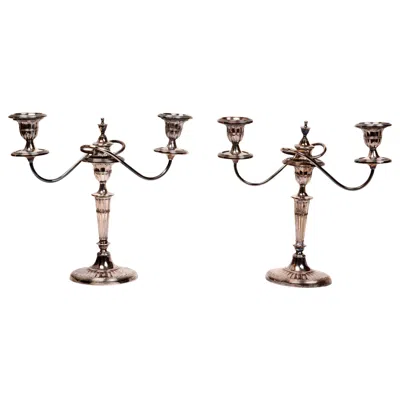 Pre-owned Adams Pair Of Old Sheffield Plate Geo Iii Neoclassical Two-light Candelabra Circa 1800 In Silver