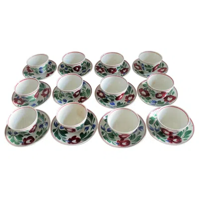 Pre-owned Adams Set Of Twelve 19th Century  Rose Pattern Cups And Saucers In Red