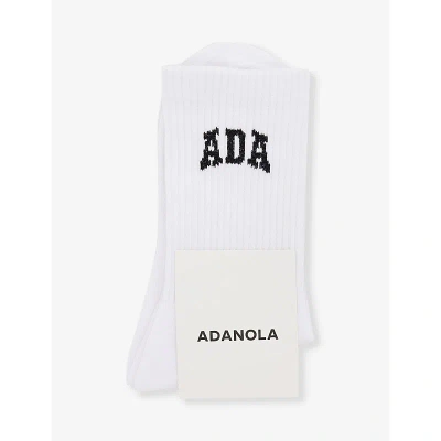 Adanola Brand-intarsia Ribbed Stretch Organic-cotton-blend Socks In White/black