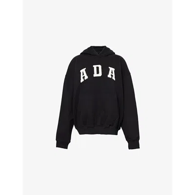 Adanola Womens Black Oversized-fit Logo-embroidered Organic-cotton Hoody