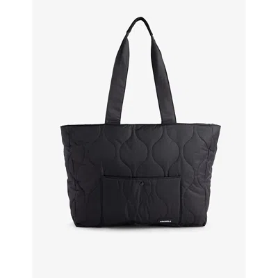 Adanola Womens Black Quilted Logo-print Recycled-nylon Tote Bag