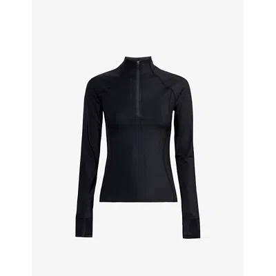 Adanola Womens Black Ultimate Quarter-zip Stretch-recycled Polyamide Top